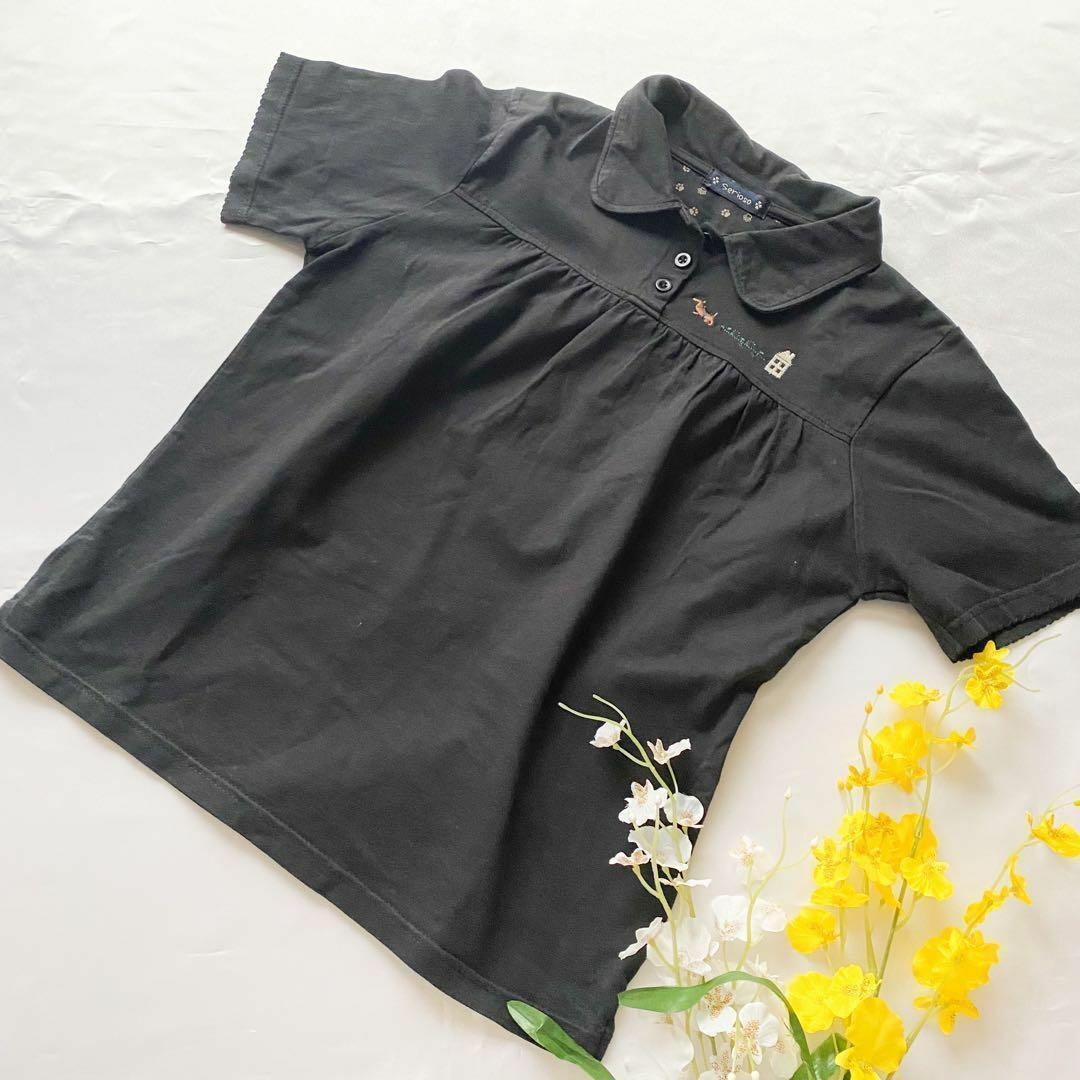 レトロちっく　Serioso 黒の半袖ポロシャツカジュアル　M レディース レディースのトップス(Tシャツ(半袖/袖なし))の商品写真