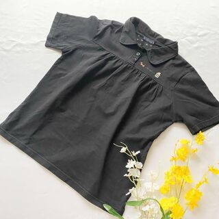 レトロちっく　Serioso 黒の半袖ポロシャツカジュアル　M レディース(Tシャツ(半袖/袖なし))