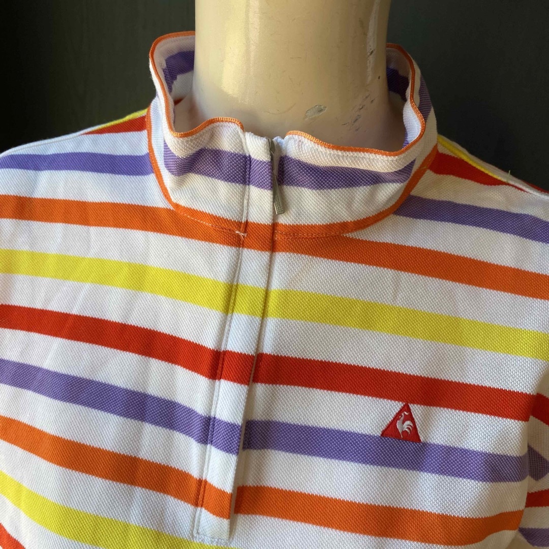 le coq sportif(ルコックスポルティフ)のルコック 美品！レディースLマルチボーダー　ハーフジップポロシャツ スポーツ/アウトドアのゴルフ(ウエア)の商品写真