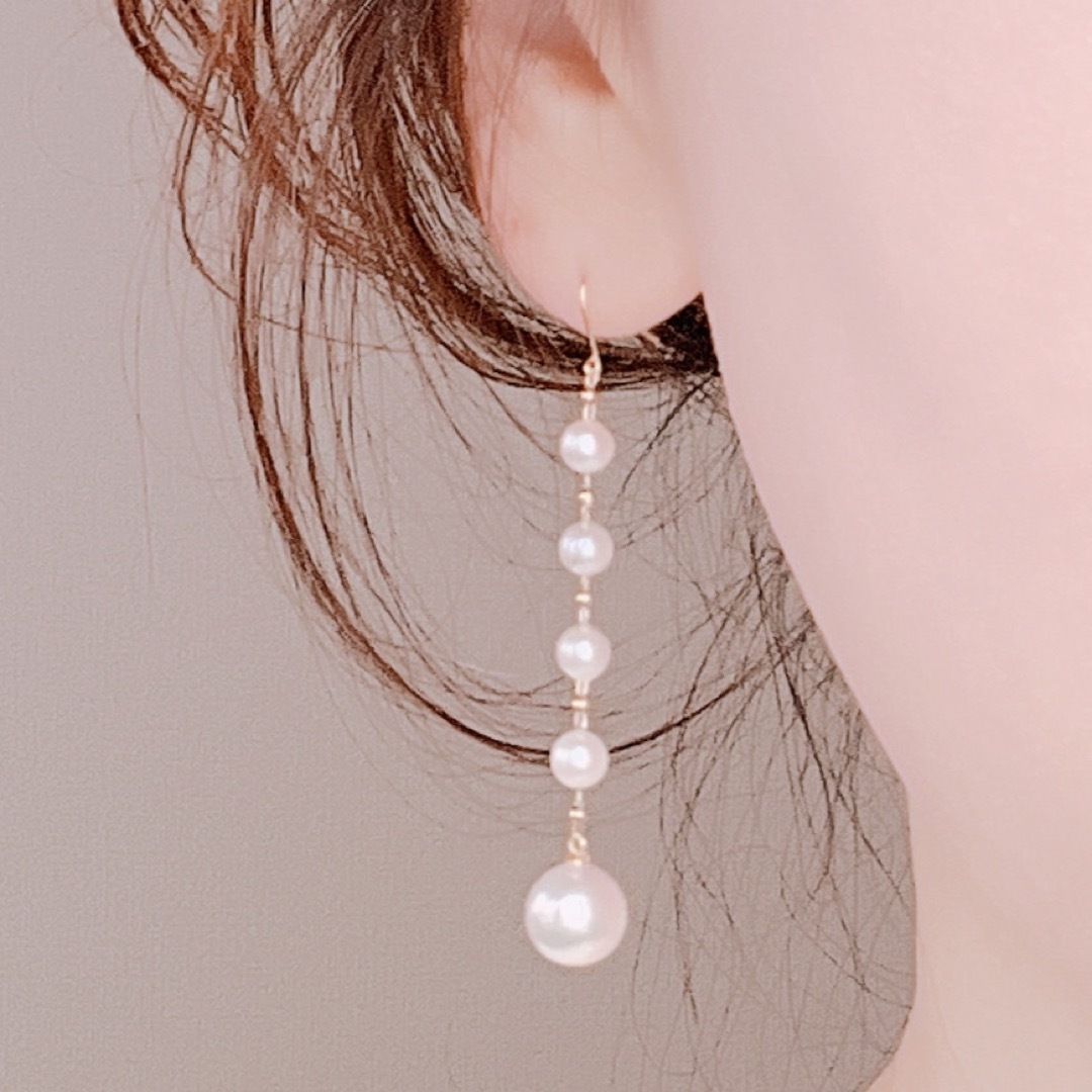 新品】k18 あこやパール 4.5mm〜8.5mm ゆらゆらピアスの通販 by RED23