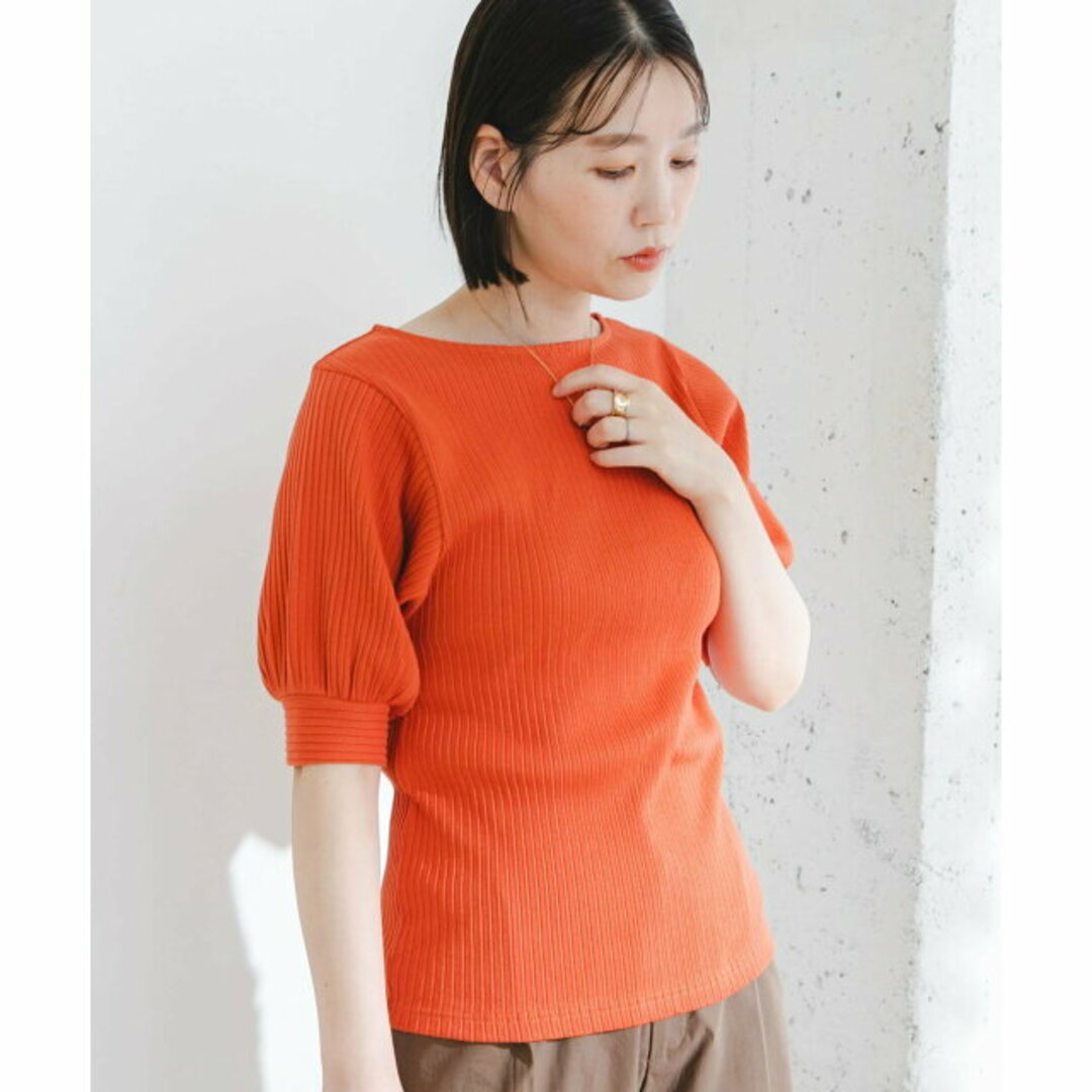 URBAN RESEARCH ROSSO(アーバンリサーチロッソ)の【ORANGE】F by ROSSO コットンプリーツリブ5分袖プルオーバー レディースのトップス(カットソー(長袖/七分))の商品写真