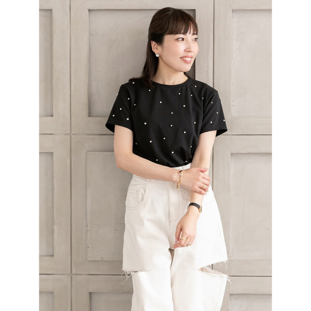 【美品】トレフルプラスワン trefle+1 ビジューTシャツ ブラック 01
