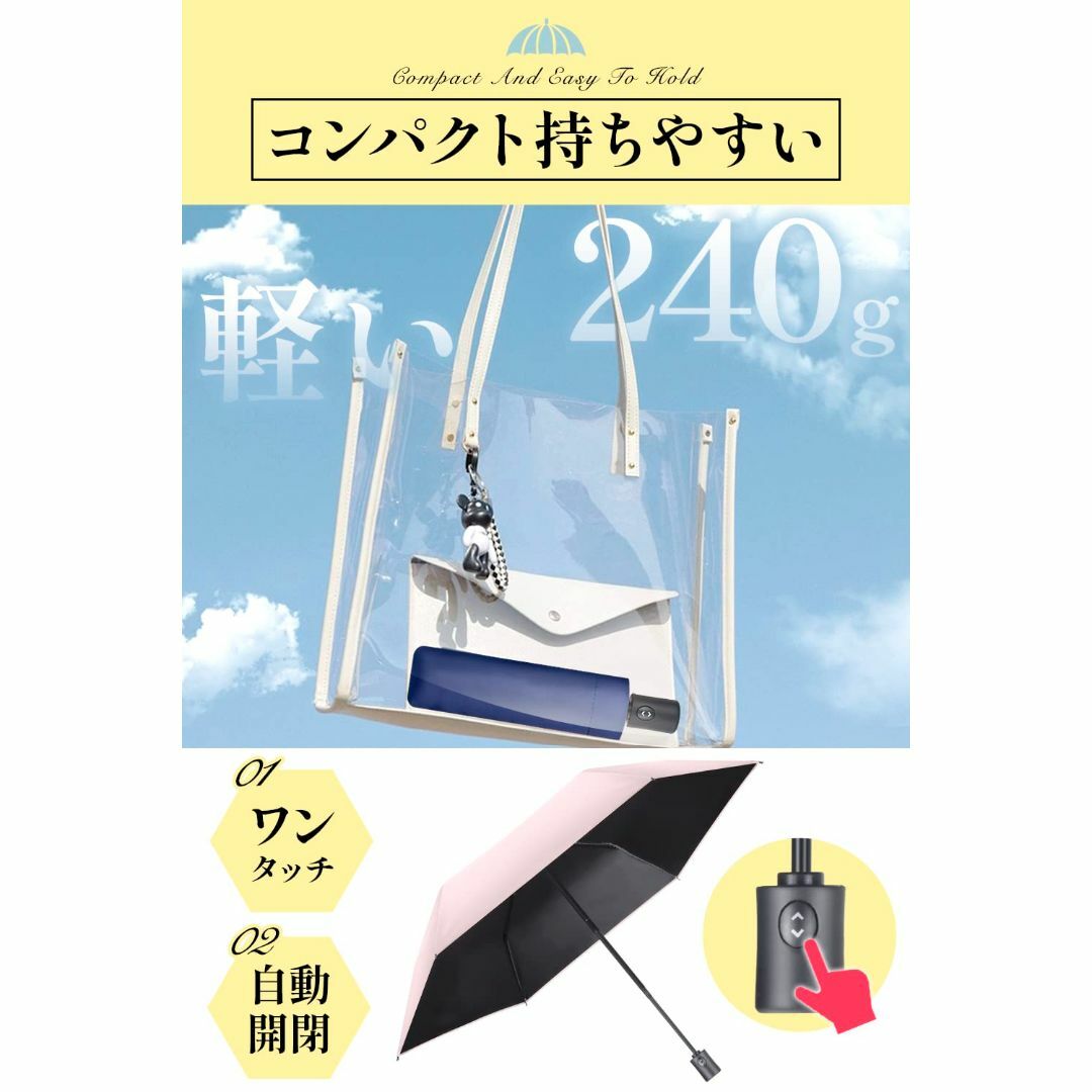 【色: ホワイト】日傘 UVカット 【 超軽量・遮光遮熱 】 折りたたみ傘 ワン 1