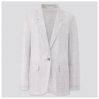 ユニクロ(UNIQLO)のユニクロ　ライトシャツジャケット（チェック）　グレー　XL(テーラードジャケット)