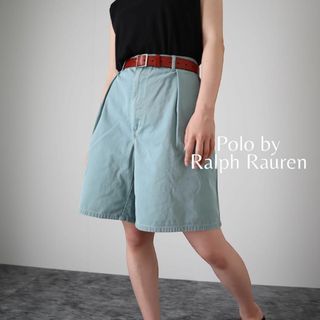 ポロラルフローレン(POLO RALPH LAUREN)の【ラルフローレン】2タック カラーチノ ワイド ショーツ 90s 水色 W40(ショートパンツ)