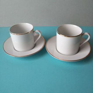 ティファニー(Tiffany & Co.)のTIFFANY デミタスカップ&ソーサー 2客 ホワイト×ゴールドライン(グラス/カップ)