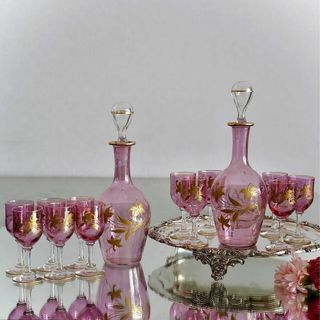 バカラ(Baccarat)の希少美品オールドバカラBaccaratラスター彩＆金彩リキュールデカンタ＆グラス(グラス/カップ)