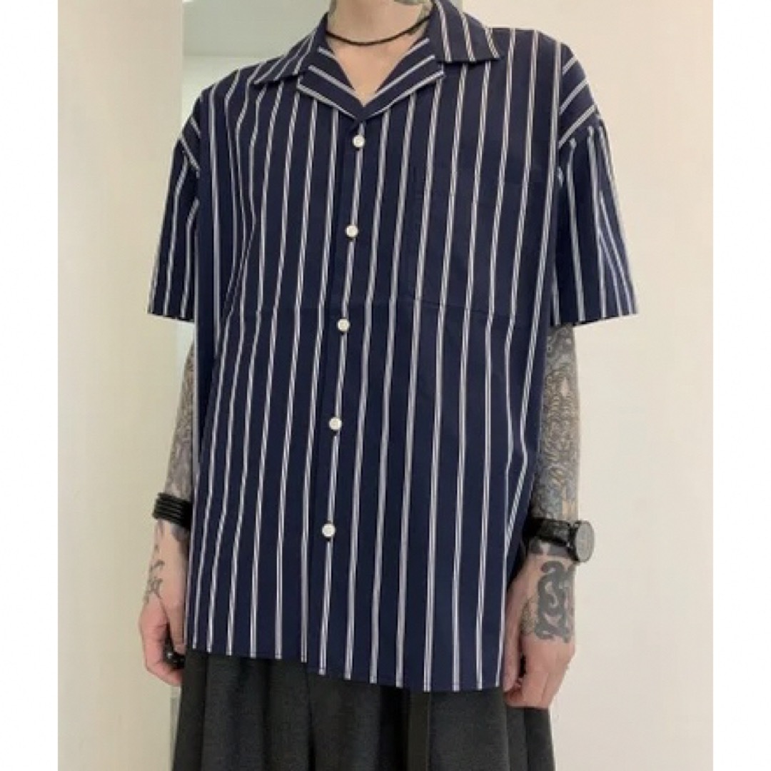 VICTIM S/S STRIPE SHIRTS オープンカラーストライプシャツメンズ