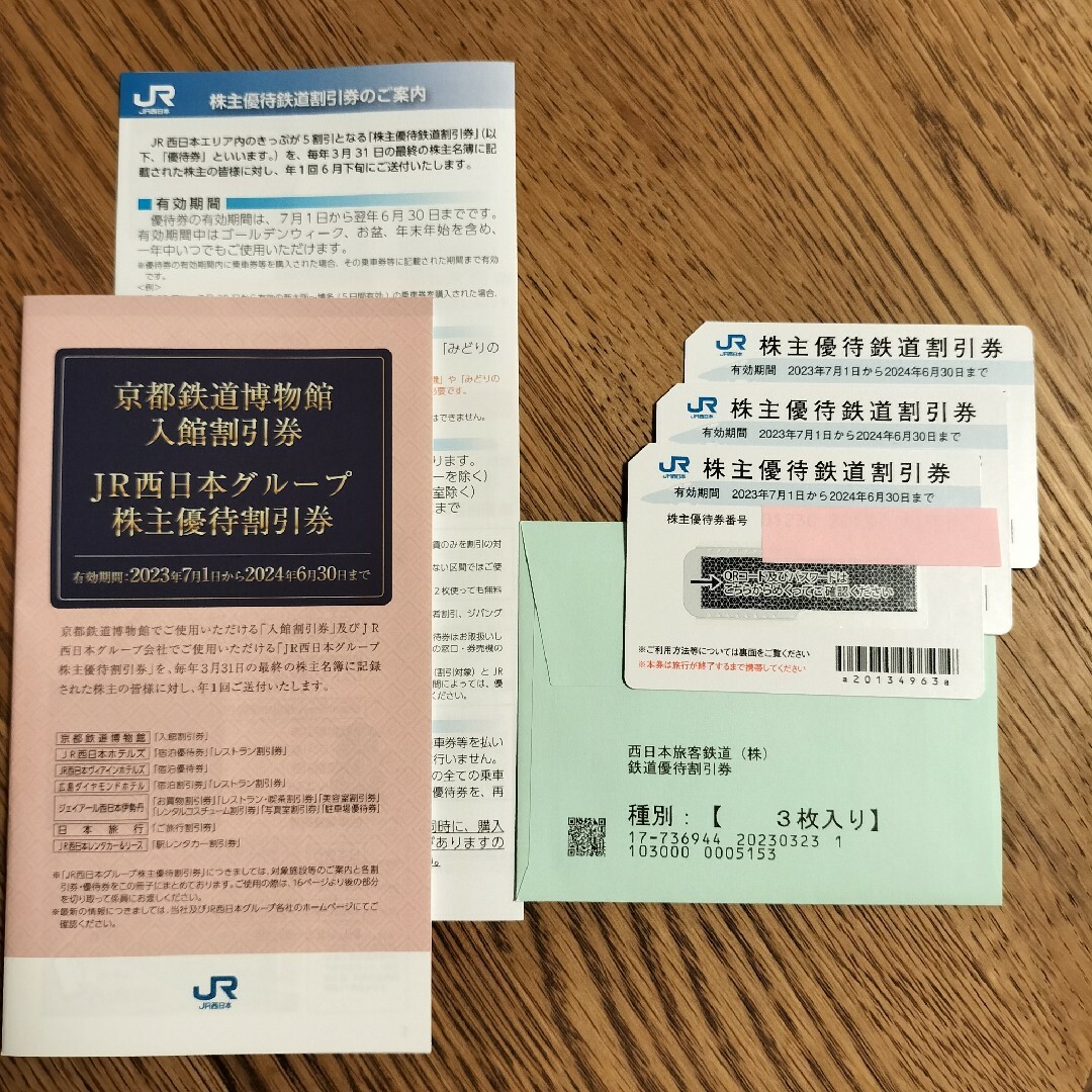 JR西日本グループ 株主優待 西日本旅客鉄道株式会社 鉄道割引券3枚