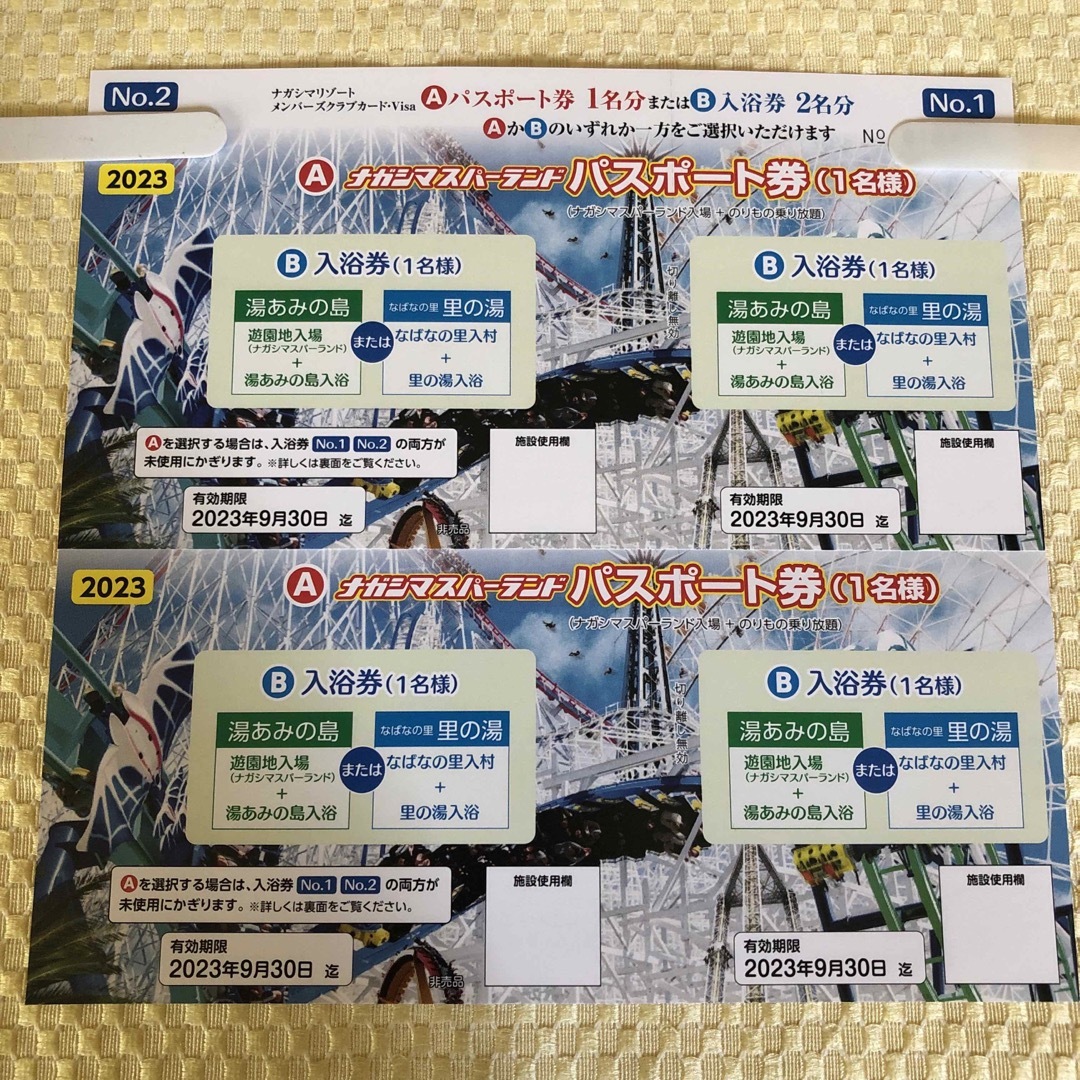匿名 ナガシマスパーランド パスポート券 2名分 o r 入浴券4名分