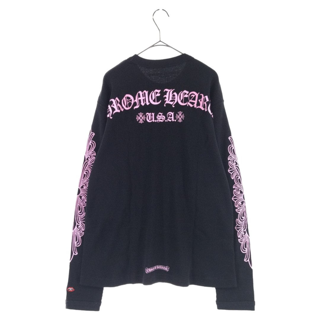 CHROME HEARTS クロムハーツ ×マッティボーイ USAプリントサーマルロングスリーブ長袖Tシャツ ワッフル チョンパー カットソー ブラック/ピンク CHROME HEARTS クロムハーツ ×マッティボーイ USAプリントサーマルロングスリーブ長袖Tシャツ ワッフル チョンパー カットソー ブラック/ピンク