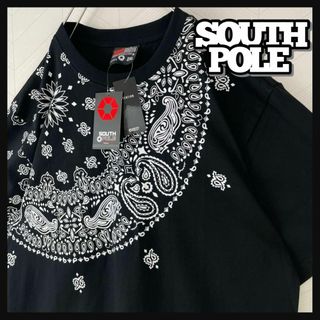 サウスポール(SOUTH POLE)の新品 タグ付き サウスポール Tシャツ バンダナ ペイズリー 切替え 2XL 黒(Tシャツ/カットソー(半袖/袖なし))