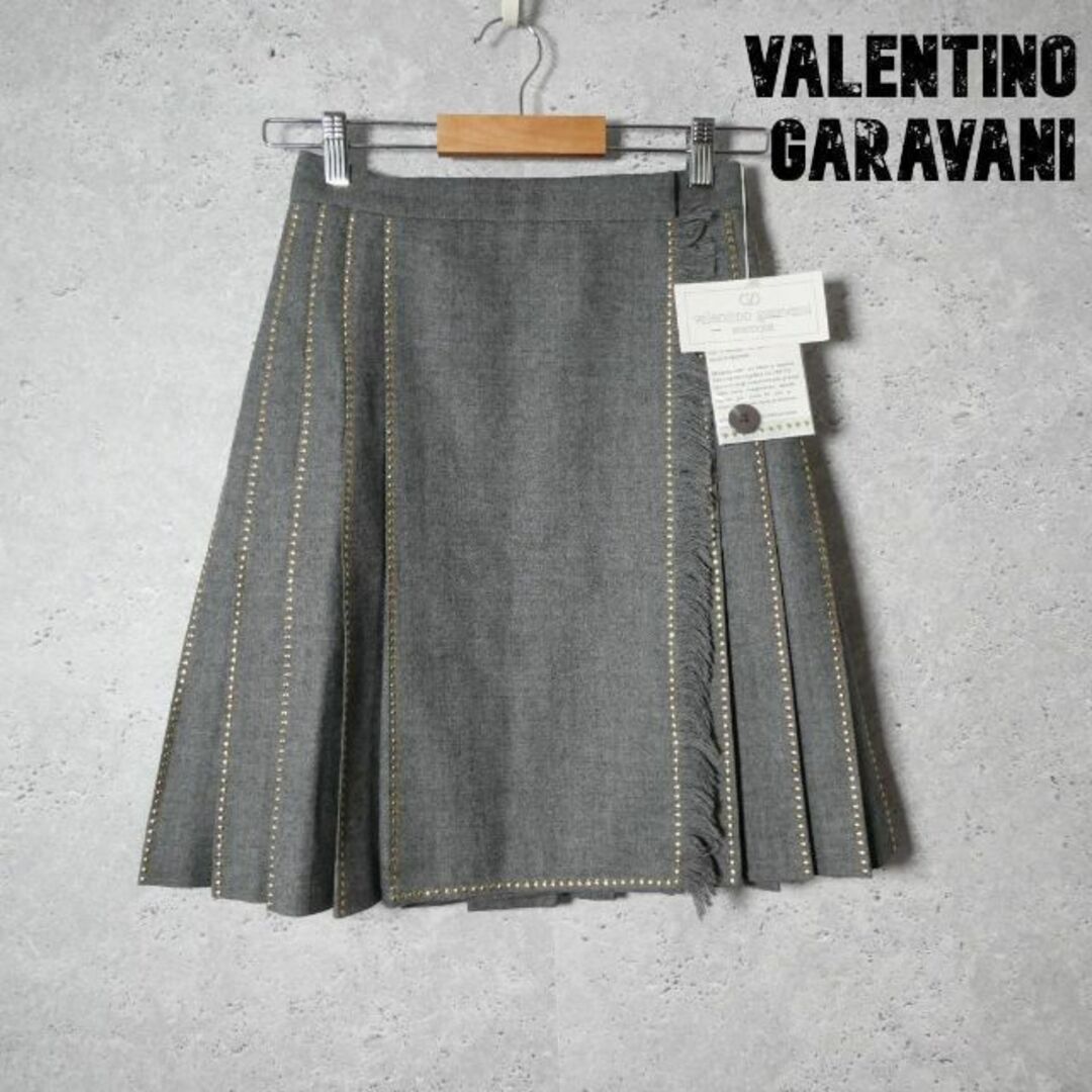 未使用 VALENTINO GARAVANI 鋲 プリーツ 膝丈 ラップスカート