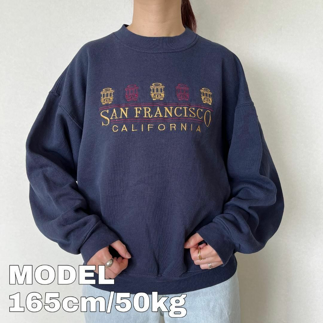90s USA製 刺繍スウェット サンフランシスコ カリフォルニア L 紺 金