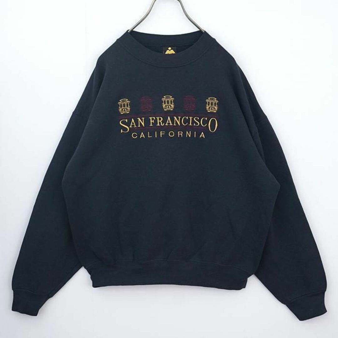 90s USA製 刺繍スウェット サンフランシスコ カリフォルニア L 紺 金の ...