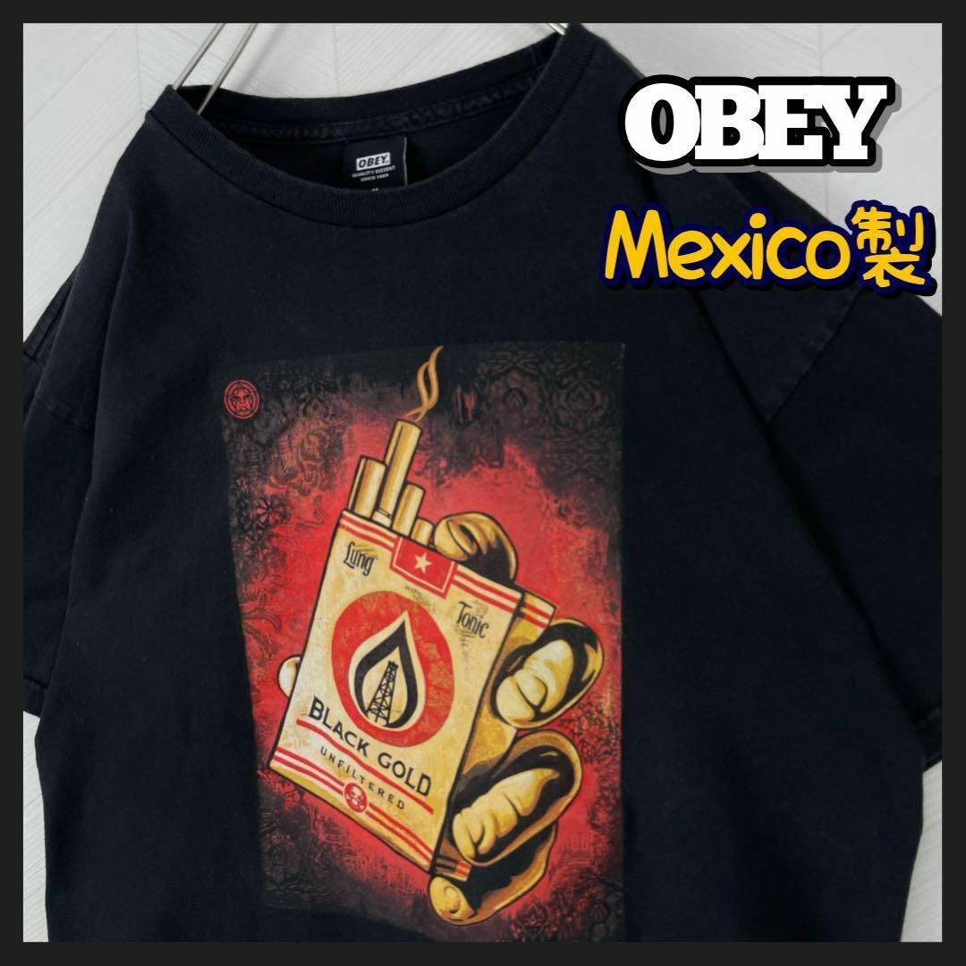 OBEY(オベイ)のメキシコ製 OBEY Tシャツ タバコ 半袖 ゆるだぼ ブラック 輸入古着 メンズのトップス(Tシャツ/カットソー(半袖/袖なし))の商品写真