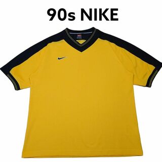 90s NIKE ナイキ ロゴ刺繍 ボーダー 襟 リンガー ゲーム Tシャツ