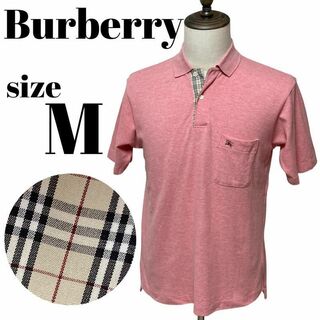 バーバリー(BURBERRY)の【高級】BURBERRY 半袖 鹿の子 ポロシャツ ノバチェック ロゴ 刺繍 M(ポロシャツ)