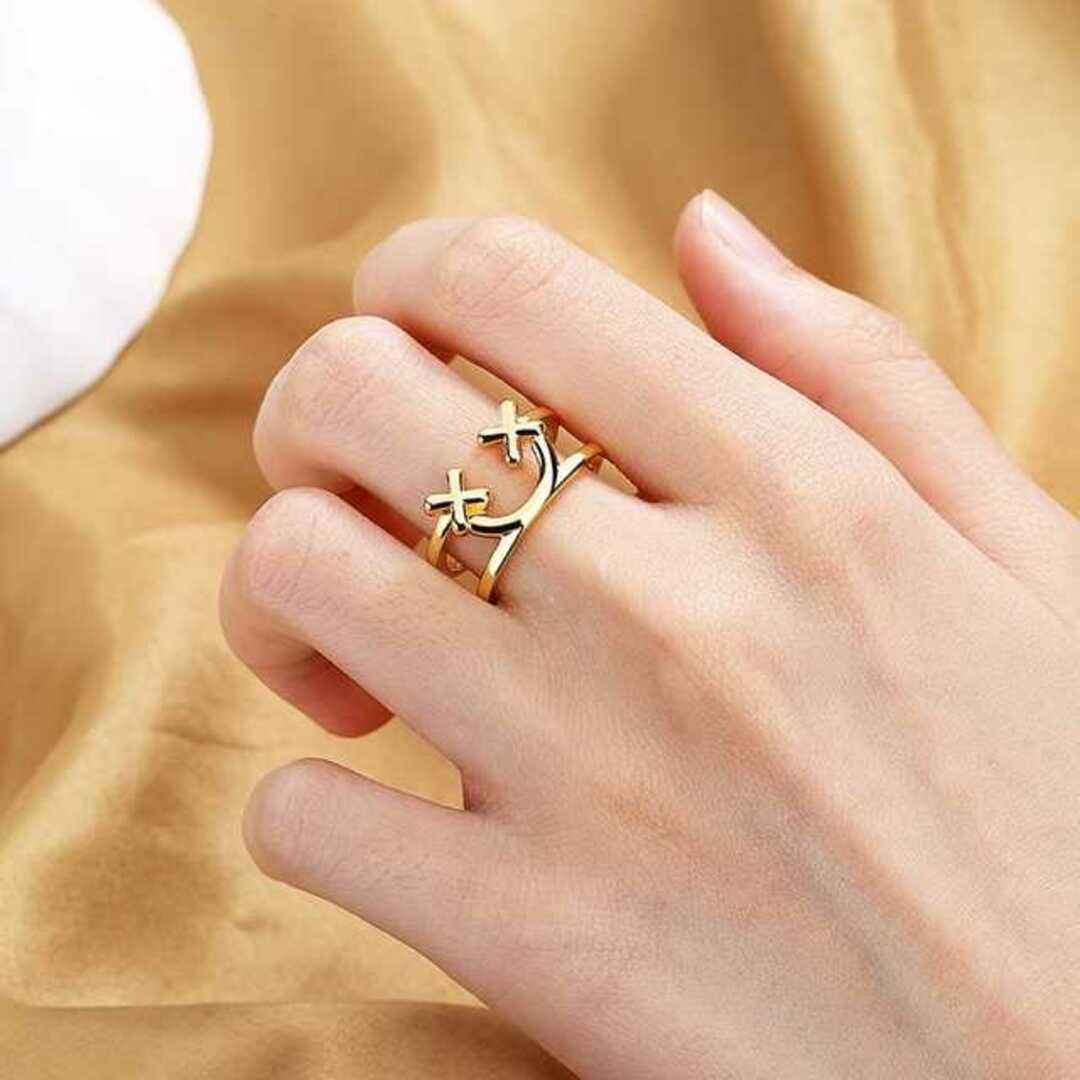 スマイル バツマーク シルバー リング フリー 指輪  韓国 可愛い レディースのアクセサリー(リング(指輪))の商品写真