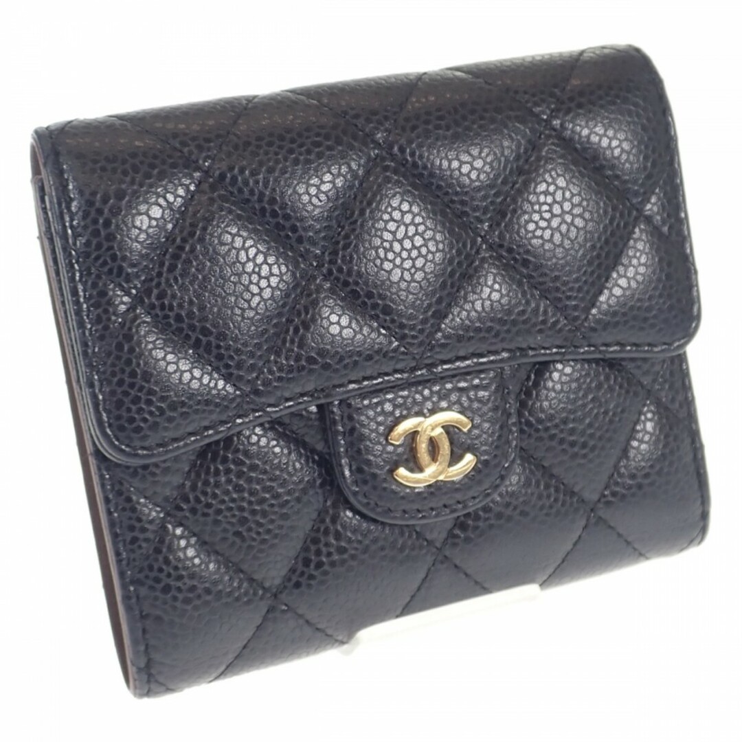 【ABランク】CHANEL シャネル スモールフラップウォレット 三つ折り財布 AP0231 Y01295 C3906 キャビアスキン ブラック ゴールド金具 【ISEYA】