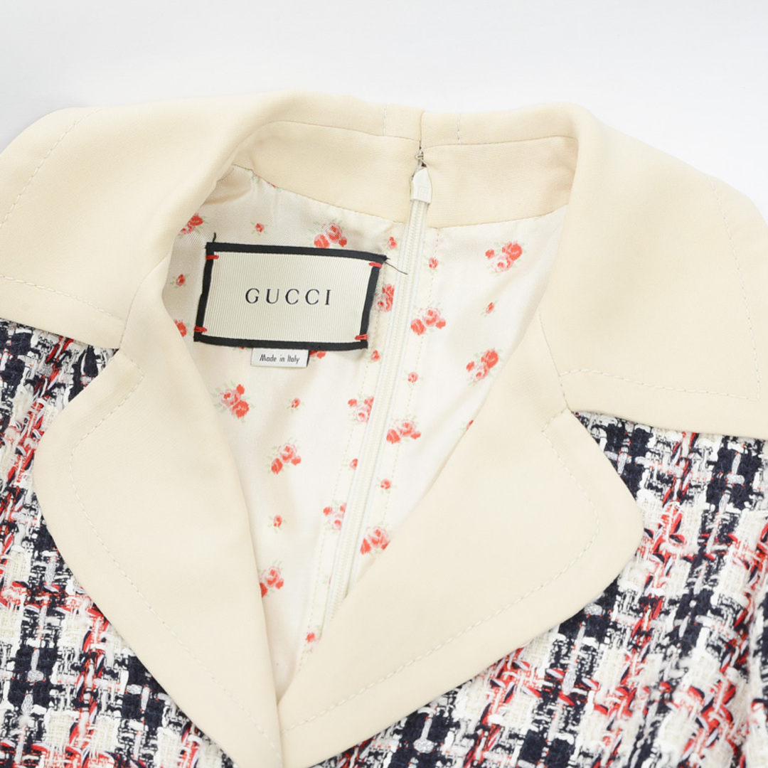 Gucci - グッチ ツイード ワンピース ホワイト/ネイビー/レッド 530704