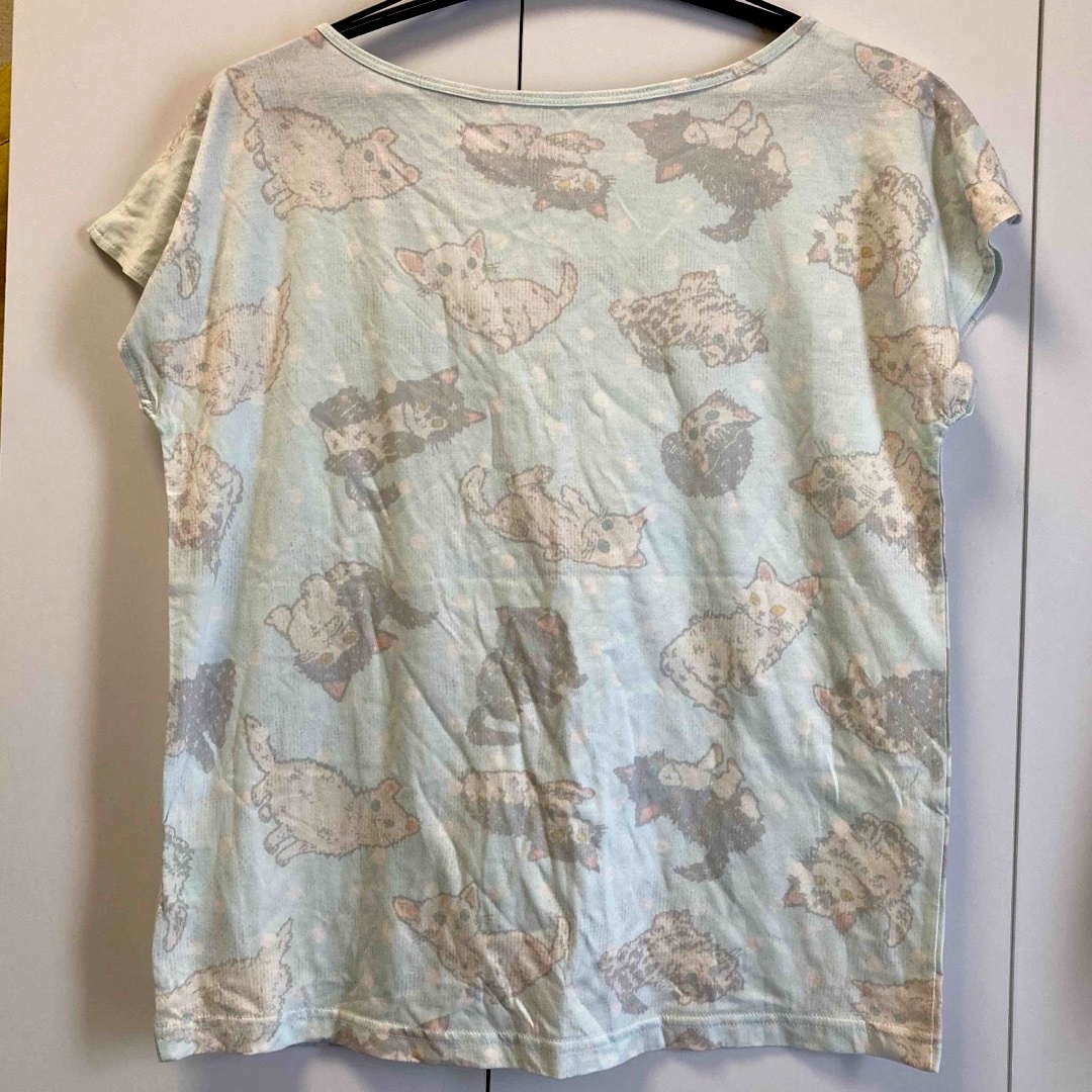 franche lippee(フランシュリッペ)のフランシュリッペ＊ねこ図鑑フレンチスリーブＴシャツ 水色 レディースのトップス(Tシャツ(半袖/袖なし))の商品写真