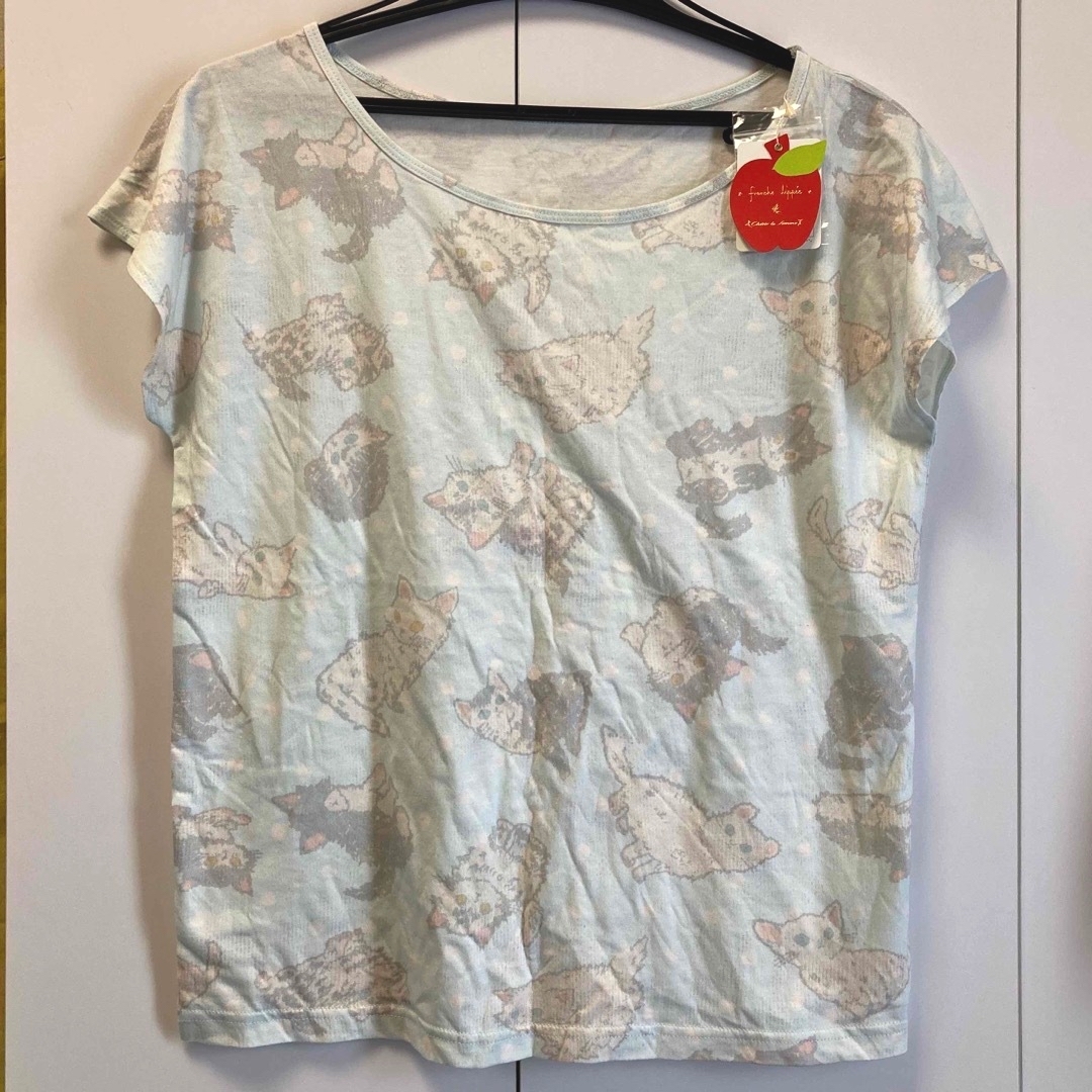 franche lippee(フランシュリッペ)のフランシュリッペ＊ねこ図鑑フレンチスリーブＴシャツ 水色 レディースのトップス(Tシャツ(半袖/袖なし))の商品写真