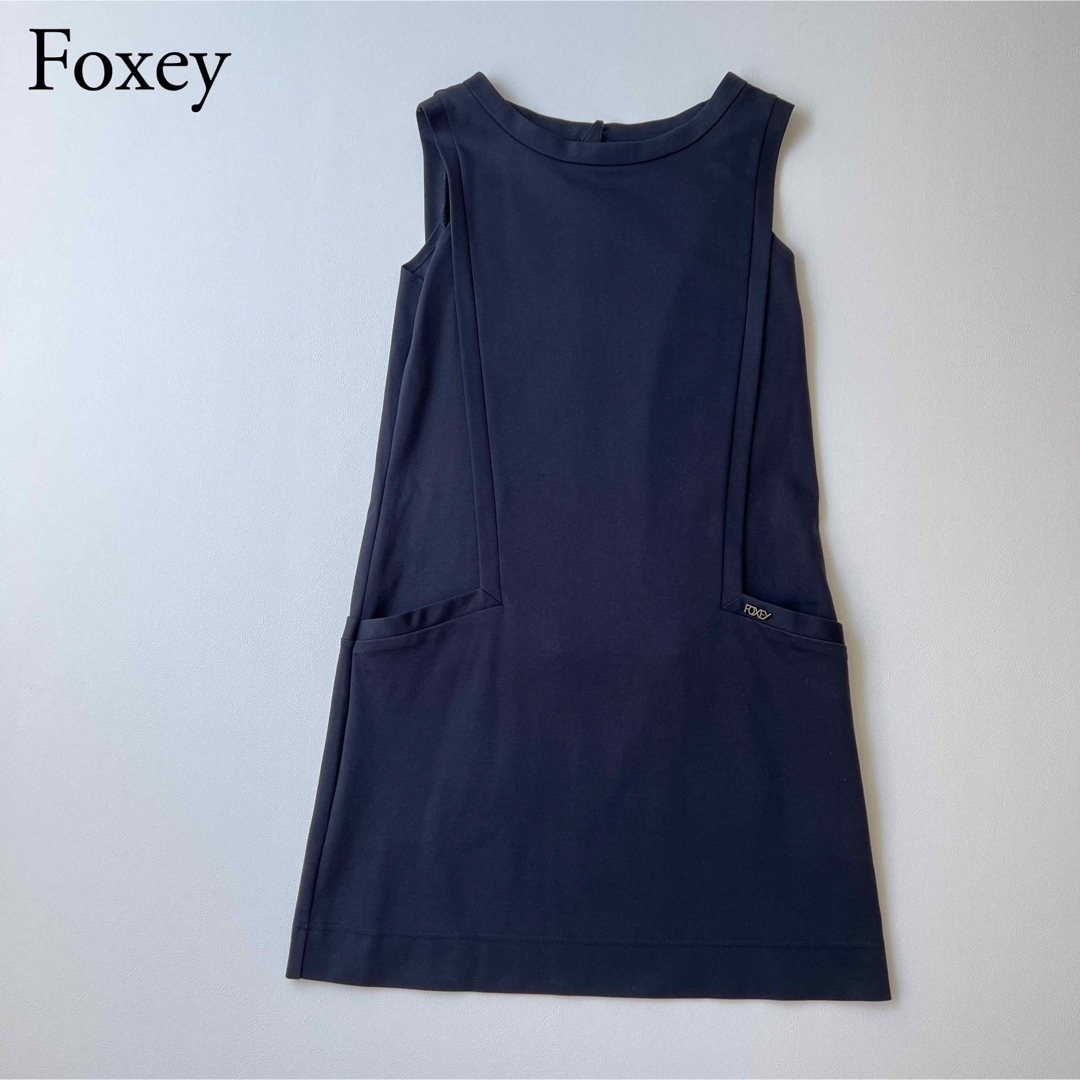 【美品】 FOXEY NEWYORK ワンピース　チュニック　ロゴプレート39ꕥサイズサイズ40着丈