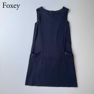 フォクシーニューヨーク(FOXEY NEW YORK)の【美品】 FOXEY NEWYORK ワンピース　チュニック　ロゴプレート(ひざ丈ワンピース)