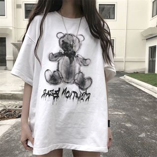 韓国 服 レディース くま ベアー Tシャツ 量産型 地雷 病みかわいい(Tシャツ(半袖/袖なし))