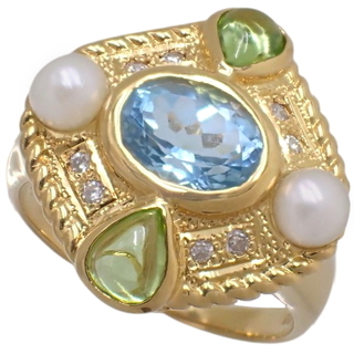 ノーブランドリング・指輪 ブルートパーズ ダイヤモンド リング K18 イエローゴールド YG ゴールド金 ライトブルー水色 40802059939(リング(指輪))