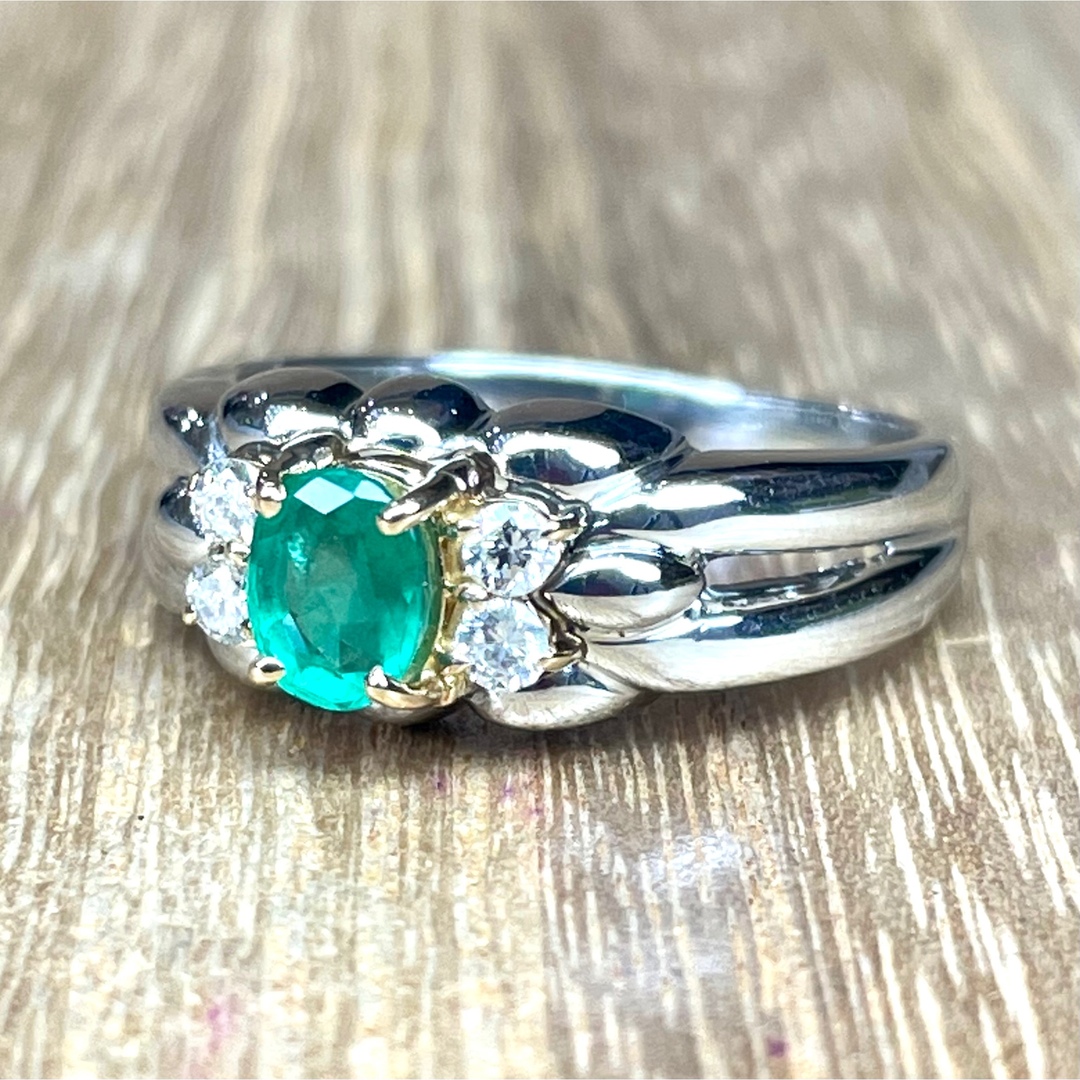 Pt900/k18 エメラルド ダイヤ リング 5.20g M1397-