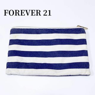 フォーエバートゥエンティーワン(FOREVER 21)のForever21フォーエバー21ボーダーポーチクラッチバッグ鞄ネイビ－ゴールド(ポーチ)