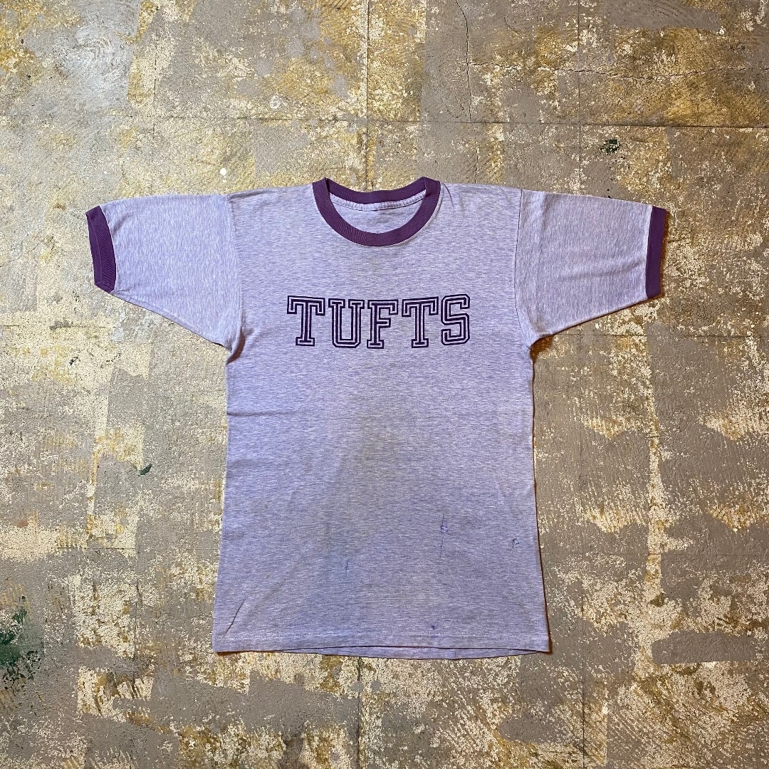 70s カレッジロゴリンガーtシャツ USA製 ライトパープル TUFTS