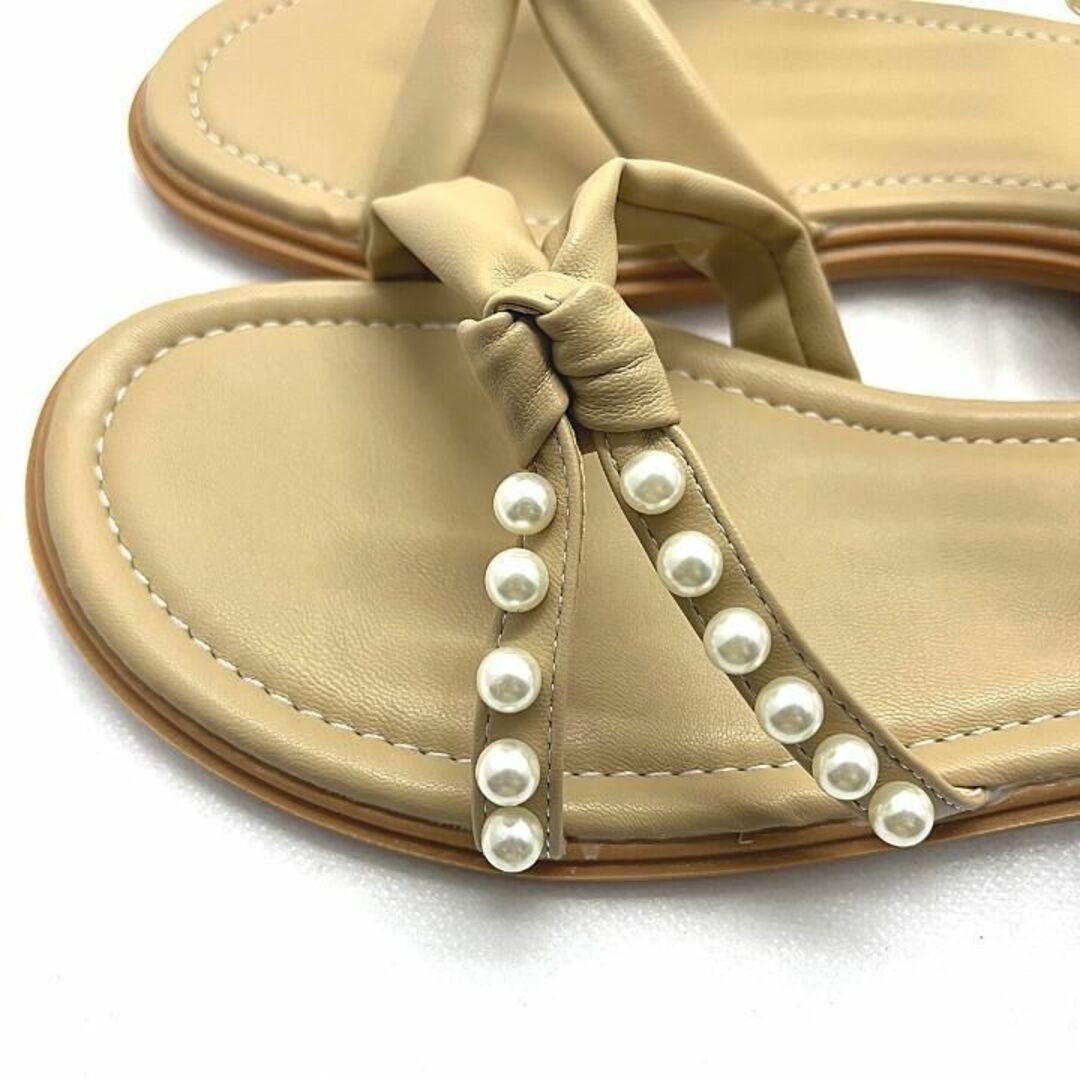 ビジュー　クロス　パデットサンダル　27cm　レディース　ローヒール　ベージュ レディースの靴/シューズ(サンダル)の商品写真