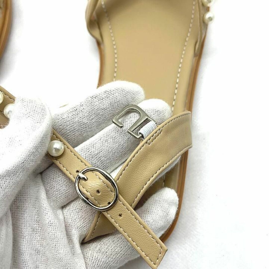 ビジュー　クロス　パデットサンダル　27cm　レディース　ローヒール　ベージュ レディースの靴/シューズ(サンダル)の商品写真