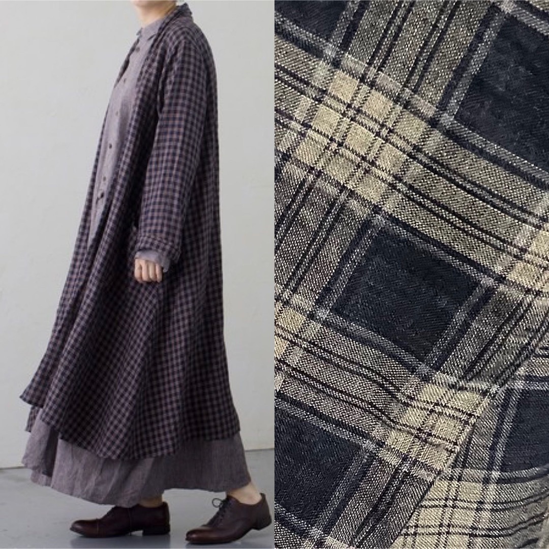 ジャケット/アウター日本製 Vlas Blomme Elderberry Check 麻ローブコート