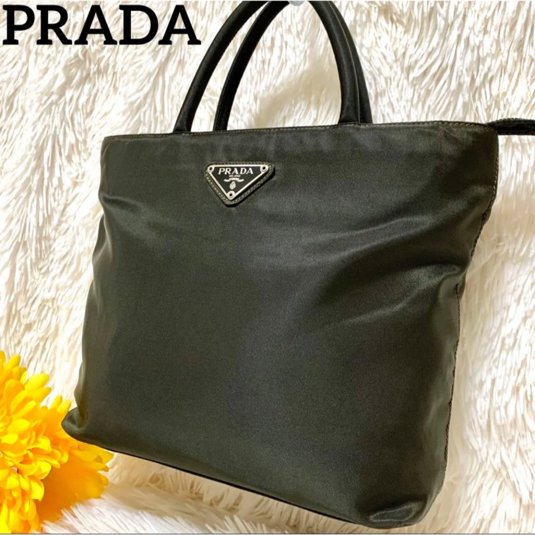 極美品】PRADA ナイロン ハンドバッグ 三角ロゴプレート カーキ | www