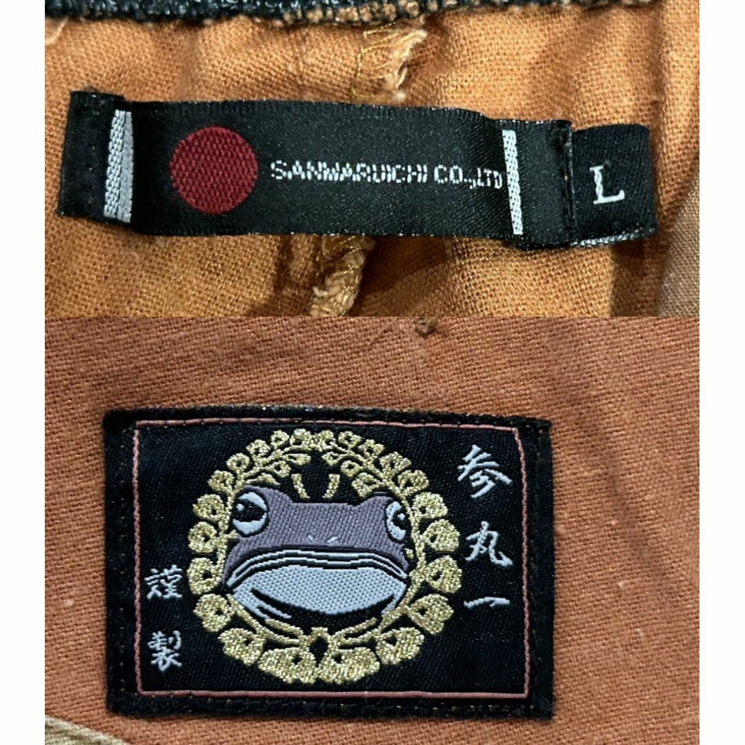 SANMARUICHI(サンマルイチ)の＊参丸一 麻混 和柄 蛙 刺繍 切替 ハーフパンツ L メンズのパンツ(ショートパンツ)の商品写真