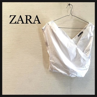 ザラ(ZARA)の新品　ZARA カシュクール　トップス　白　ウエストギャザー(カットソー(半袖/袖なし))