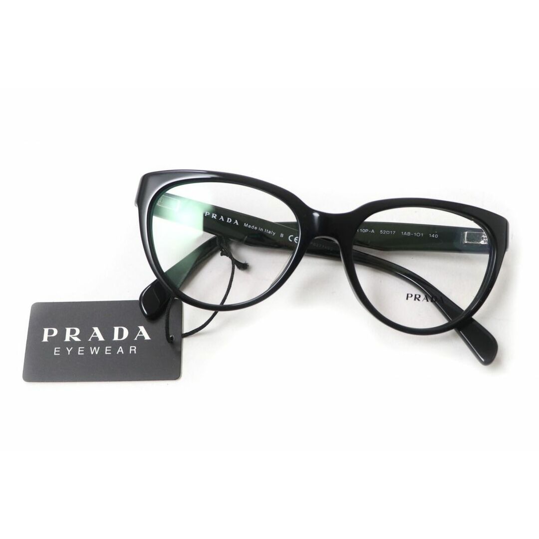 未使用品★PRADA プラダ 1AB101 サイドロゴ セルフレーム 黒縁 メガネ／アイウェア／サングラス ブラック 52□17-140 伊製 箱付き 箱付