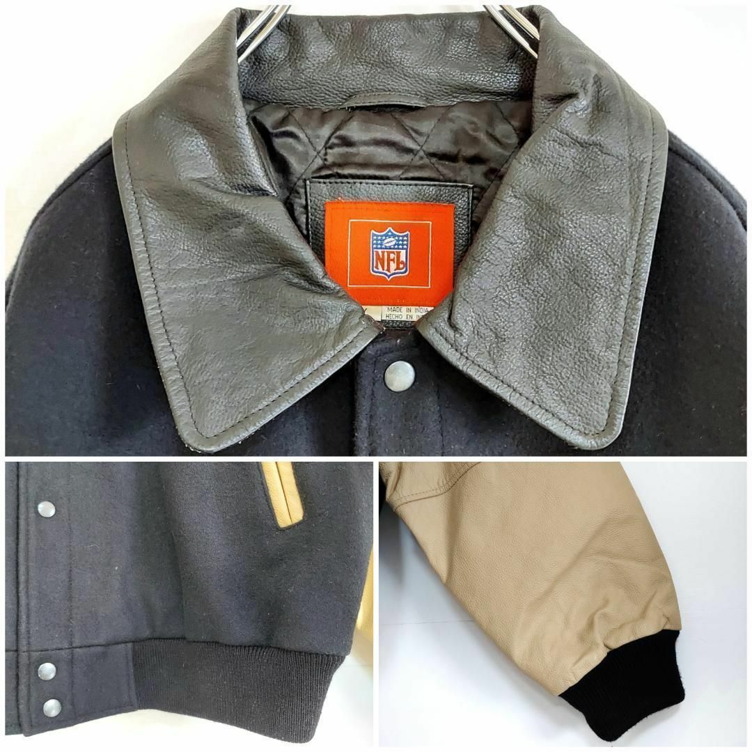 NFL スニッカーズ レザービッグロゴ刺繍スタジャン XL ブラック ベージュ