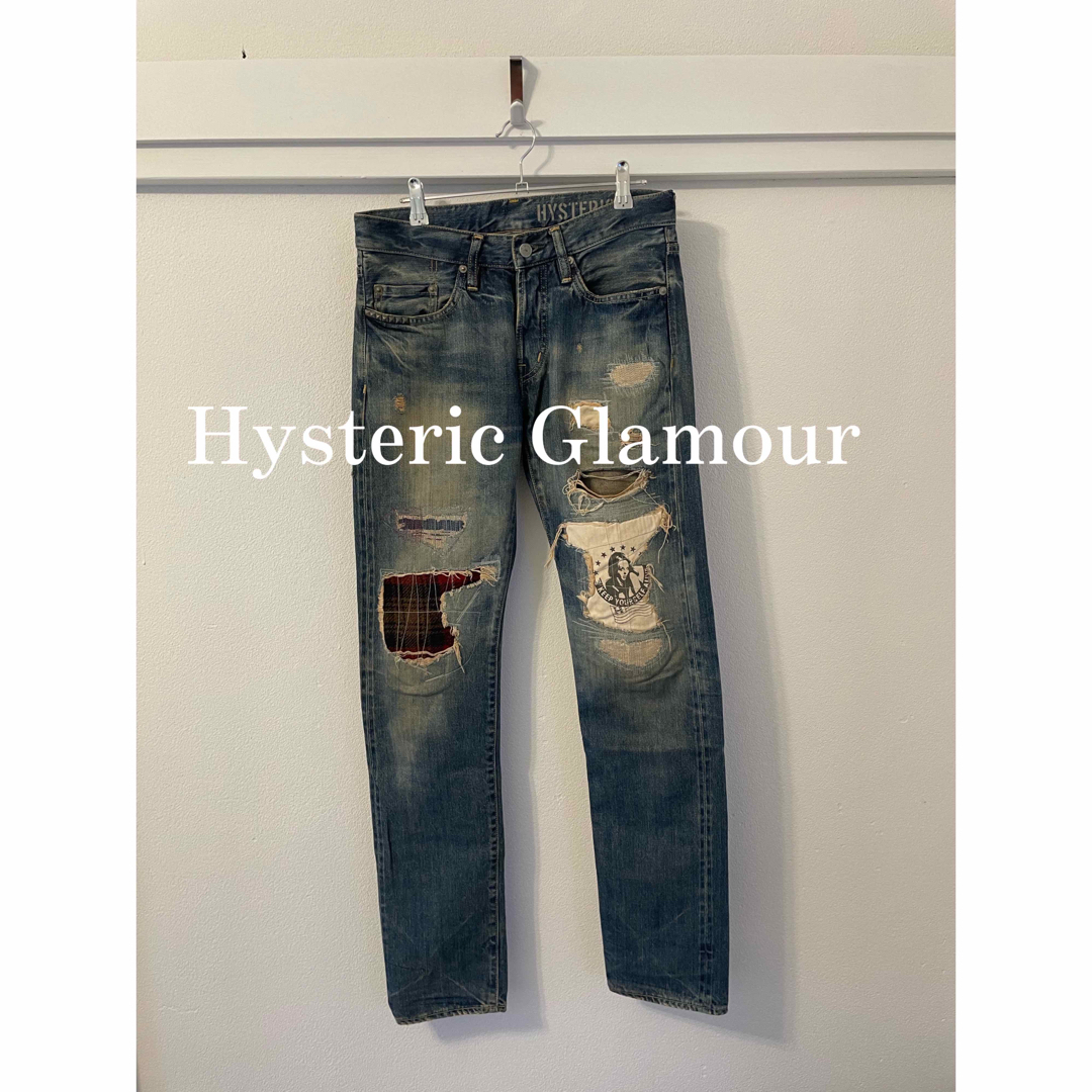 デニム/ジーンズHysteric Glamour ダメージ加工デニムパンツ　ワッペン　スタッズ