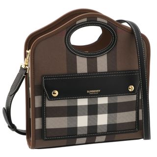 バーバリー(BURBERRY)のバーバリー BURBERRY ショルダーバッグ ミニ ポケットバッグ チェック ハンドバッグ ダークバーチブラウン 2023年秋冬新作 8071386(ハンドバッグ)