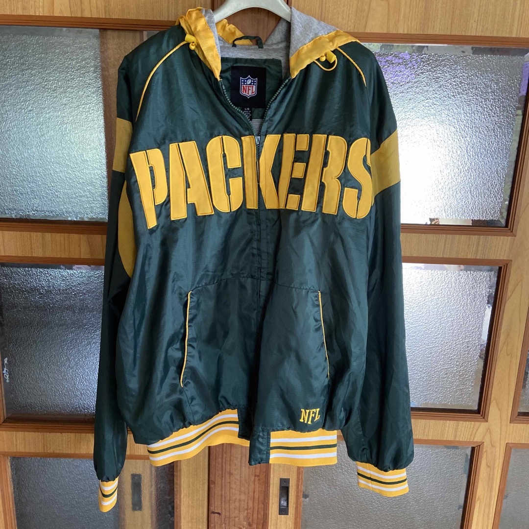 65着丈「PACKERS 」グリーンベイ・パッカーズ ナイロンジャケットフード裏地付