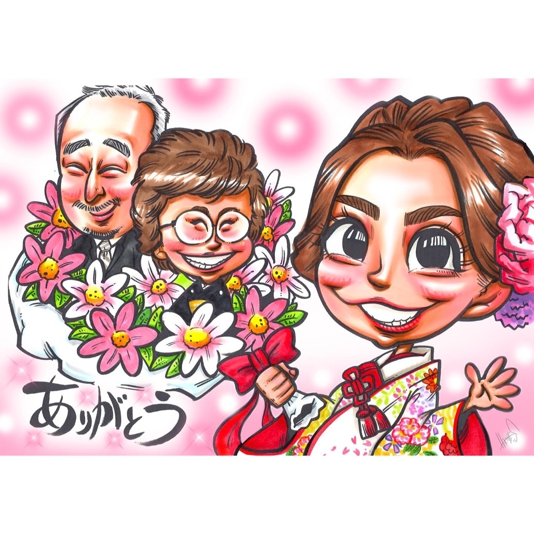 世界で1枚のオーダーメイド似顔絵☆プレミアムver☆家族☆記念日の通販