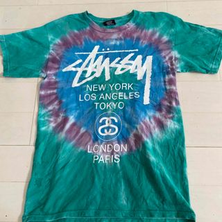 希少　stussy タイダイ染め　フロントプリント　ポップ文字　星　葉　tシャツ