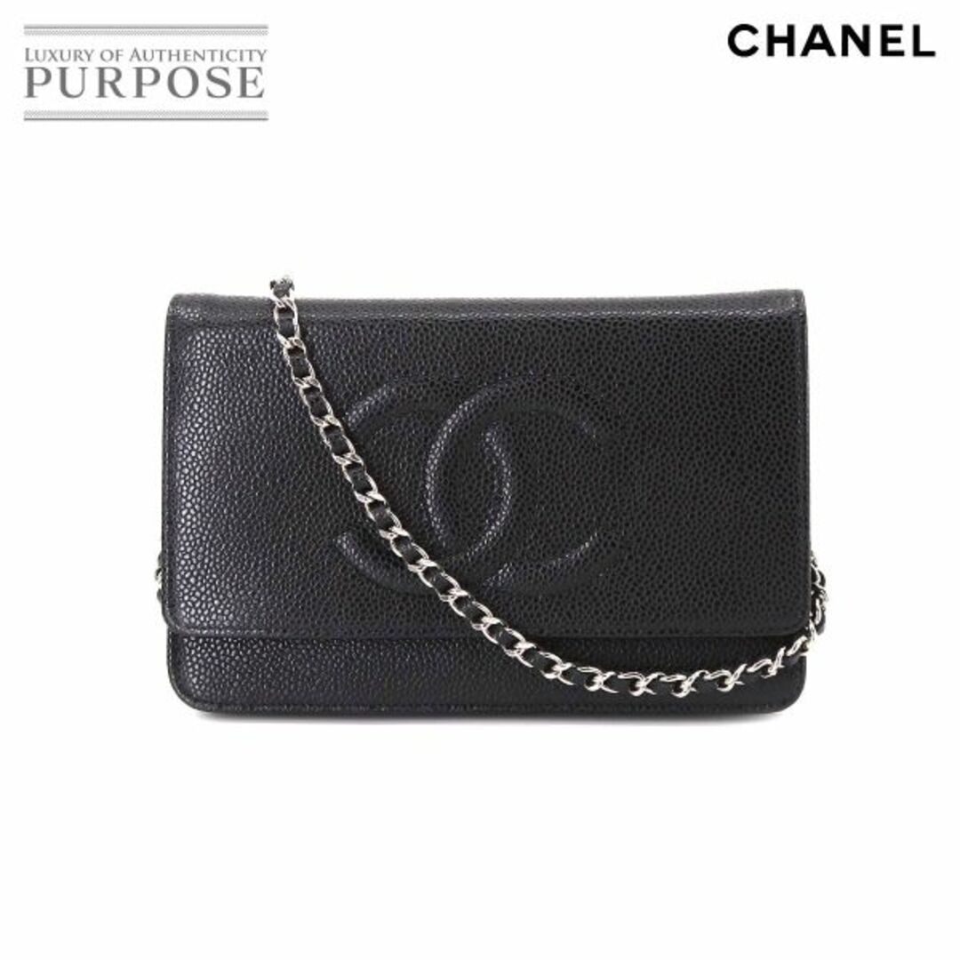 新品同様 シャネル CHANEL キャビアスキン チェーン ウォレット 長財布