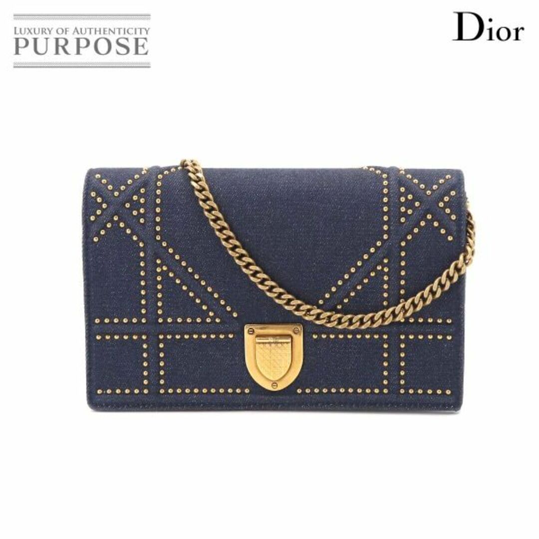 クリスチャン ディオール Christian Dior ディオラマ チェーン ウォレット 二つ折り 長財布 デニム ブルー VLP 90189135