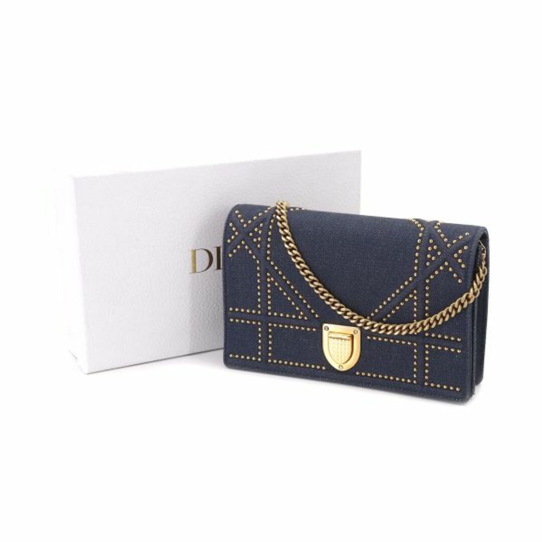 クリスチャン ディオール Christian Dior ディオラマ チェーン ウォレット 二つ折り 長財布 デニム ブルー VLP 90189135